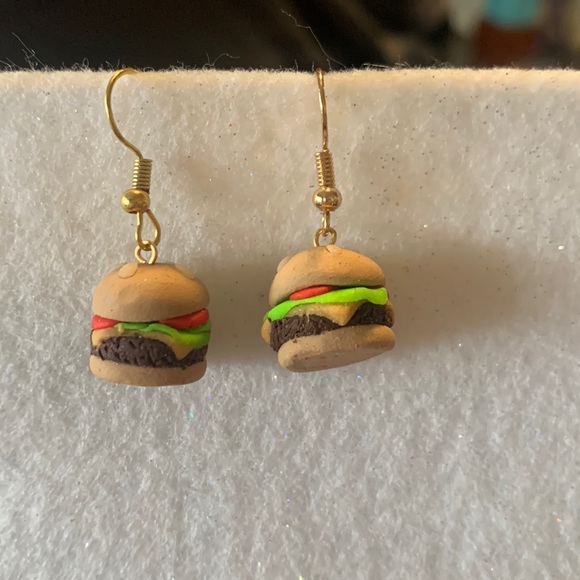 Hand Crafted Jewelry - Handmade Cheese Burger 🍔 Polymer Clay Earrings.